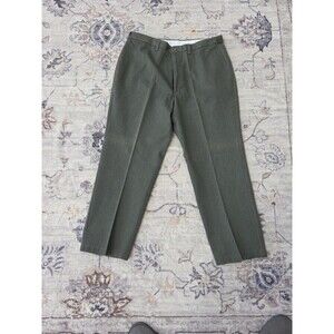 #473 Haggar Pants Men 36x29 Green Chino Casual Zip Fly 100% Cotton